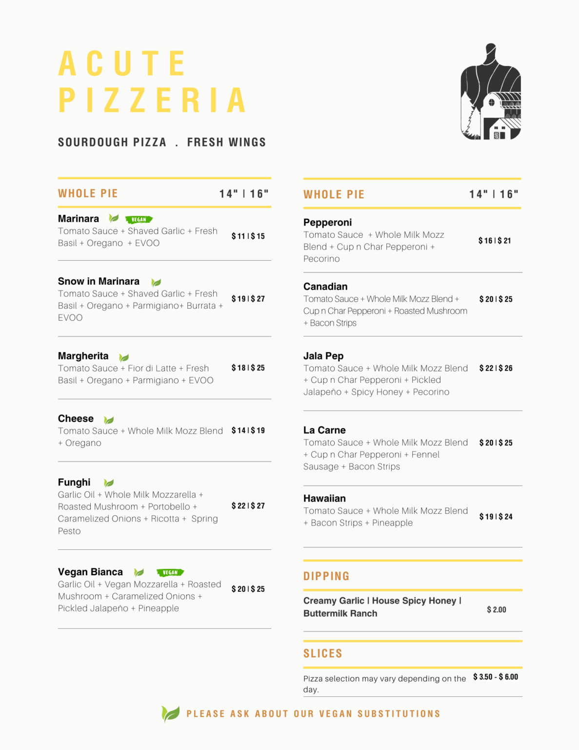 Pizza Menu Acute Pizzeria sourdough pizza